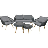 Sala Exterior Tejida Terraza Jardin 5 Pz Negro Mesa Doble