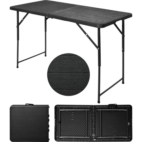 Mesa Plegable 122cm Portatil Portafolio Exterior Tipo Madera Color Negro