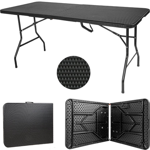 Mesa Plegable Rattan 1.84m Negra Portafolio Jardin Exterior Color Negro