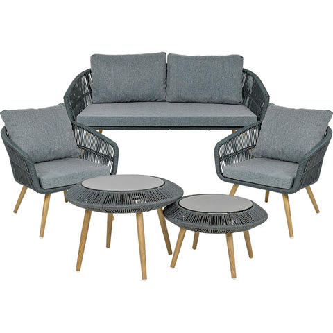 Sala Exterior Tejida Terraza Jardin 5 Pz Negro Mesa Doble