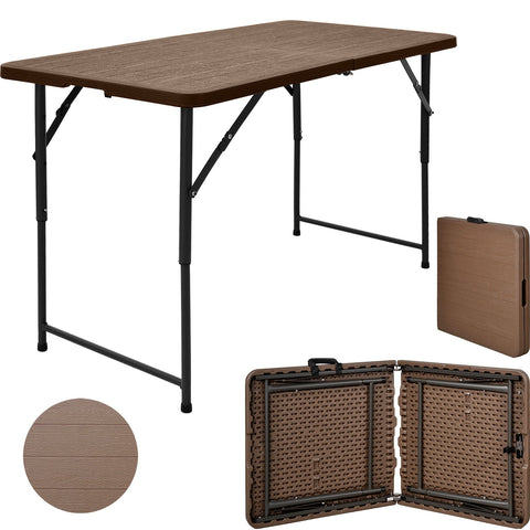 Mesa Plegable 122cm Portatil Portafolio Exterior Tipo Madera Color Marron