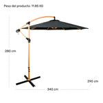 Sombrilla Tipo Madera Jardin Exterior 2.9m Playa Terraza Color Negro
