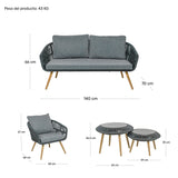 Sala Exterior Tejida Terraza Jardin 5 Pz Negro Mesa Doble