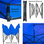 Carpa Toldo 3x3 Mts Plegable Lona Impermeable Con Paredes Azul