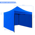 Carpa Toldo 3x3 Mts Plegable Lona Impermeable Con Paredes Azul