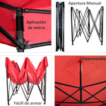 Carpa Toldo 3x3 Mts Plegable Lona Impermeable Con Paredes Rojo