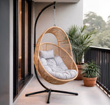 Columpio Exterior Silla Colgante Terraza Jardin Tipo Ratan Color Beige Lisa