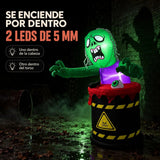 Inflable Halloween Zombie 1.80 M Barril Tóxico Luces Led Verde