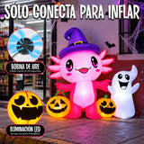 Inflable Halloween Ajolote Rosa 1.5m Fantasma Calabazas Led Rosa Pálido