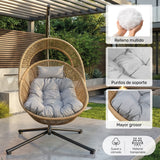 Columpio Exterior Silla Colgante Terraza Jardin Tipo Ratan Color Beige Lisa