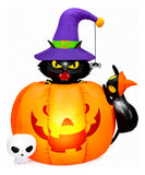 Inflable Halloween Calabaza Gato Negro Brujo 1.52m Luz Led Naranja