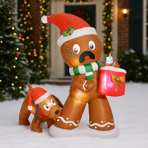 Inflable Navidad Galleta Hombre Jengibre Perro Claus 1.6m