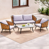 Sala Jardin Exterior Jardimex Con Mesa Y Cojines Tipo Mimbre Estructura Gris