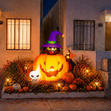 Inflable Halloween Calabaza Gato Negro Brujo 1.52m Luz Led Naranja