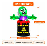 Inflable Halloween Zombie 1.80 M Barril Tóxico Luces Led Verde