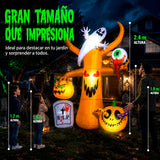 Inflable Halloween Calabaza Gato Negro Brujo 1.52m Luz Led Naranja