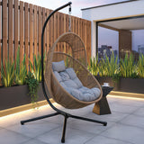 Columpio Exterior Silla Colgante Terraza Jardin Tipo Ratan Color Beige Lisa