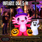 Inflable Halloween Ajolote Rosa 1.5m Fantasma Calabazas Led Rosa Pálido