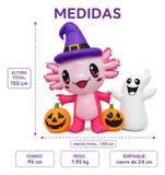 Inflable Halloween Ajolote Rosa 1.5m Fantasma Calabazas Led Rosa Pálido