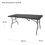 Mesa Plegable Rattan 1.84m Negra Portafolio Jardin Exterior Color Negro