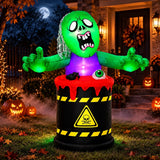 Inflable Halloween Zombie 1.80 M Barril Tóxico Luces Led Verde
