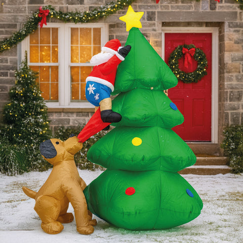 Inflable Navidad 1.90m Santa Claus Perro Pino Luces Led