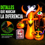 Inflable Halloween Calabaza Gato Negro Brujo 1.52m Luz Led Naranja