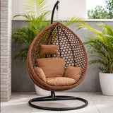 Columpio Jardin Exterior Tipo Huevo Con Cojines Color Café