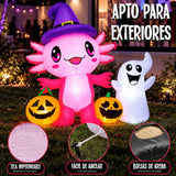 Inflable Halloween Ajolote Rosa 1.5m Fantasma Calabazas Led Rosa Pálido