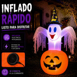 Inflable Halloween Fantasma Calabaza Bruja 1.43m Luz Led Naranja