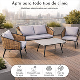 Sala Jardin Exterior Jardimex Con Mesa Y Cojines Tipo Mimbre Estructura Gris