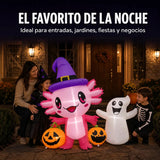 Inflable Halloween Ajolote Rosa 1.5m Fantasma Calabazas Led Rosa Pálido