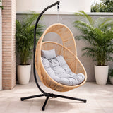Columpio Exterior Silla Colgante Terraza Jardin Tipo Ratan Color Beige Lisa