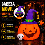 Inflable Halloween Calabaza Gato Negro Brujo 1.52m Luz Led Naranja