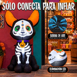 Inflable Halloween Perro Chihuahua Esqueleto 1.2 M Luces Led Negro
