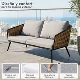 Sala Jardin Exterior Jardimex Con Mesa Y Cojines Tipo Mimbre Estructura Gris