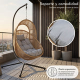 Columpio Exterior Silla Colgante Terraza Jardin Tipo Ratan Color Beige Lisa