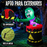 Inflable Halloween Zombie 1.80 M Barril Tóxico Luces Led Verde