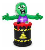 Inflable Halloween Zombie 1.80 M Barril Tóxico Luces Led Verde