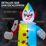 Payaso Inflable Halloween Animatronic Hacha 2.1m Luces Led Blanco