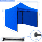 Carpa Toldo 3x3 Mts Plegable Lona Impermeable Con Paredes Azul