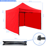 Carpa Toldo 3x3 Mts Plegable Lona Impermeable Con Paredes Rojo